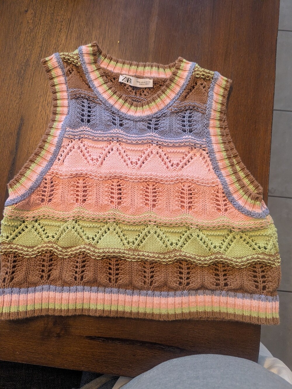 Zara Striped Knit Crochet Vest in Pastel Multi